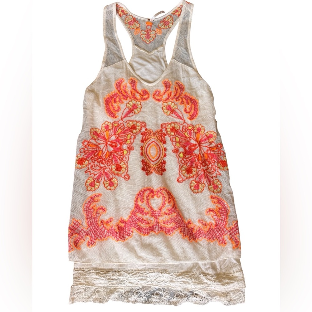 Free People boho racer back tank embroidered XS